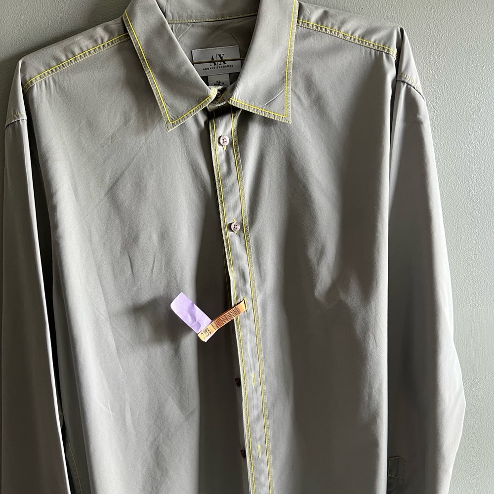 Armani Exchange Dress Shirt- Grey with Yellow Stitching